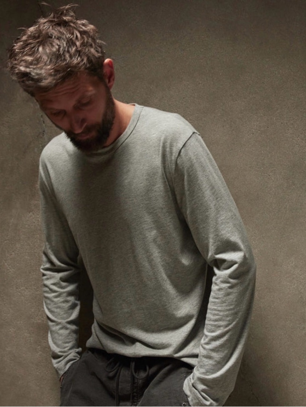 JAMES PERSE Combed Cotton Long Sleeve Crew Neck T-Shirt Grey Men's 1 / S